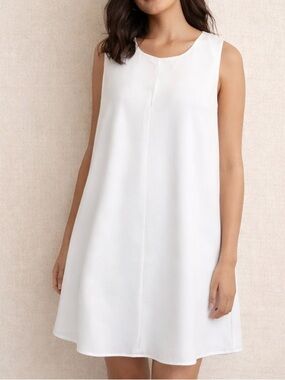 ZARA NWT Linen Blend Shift Dress Cream Sleeveless A-Line XL